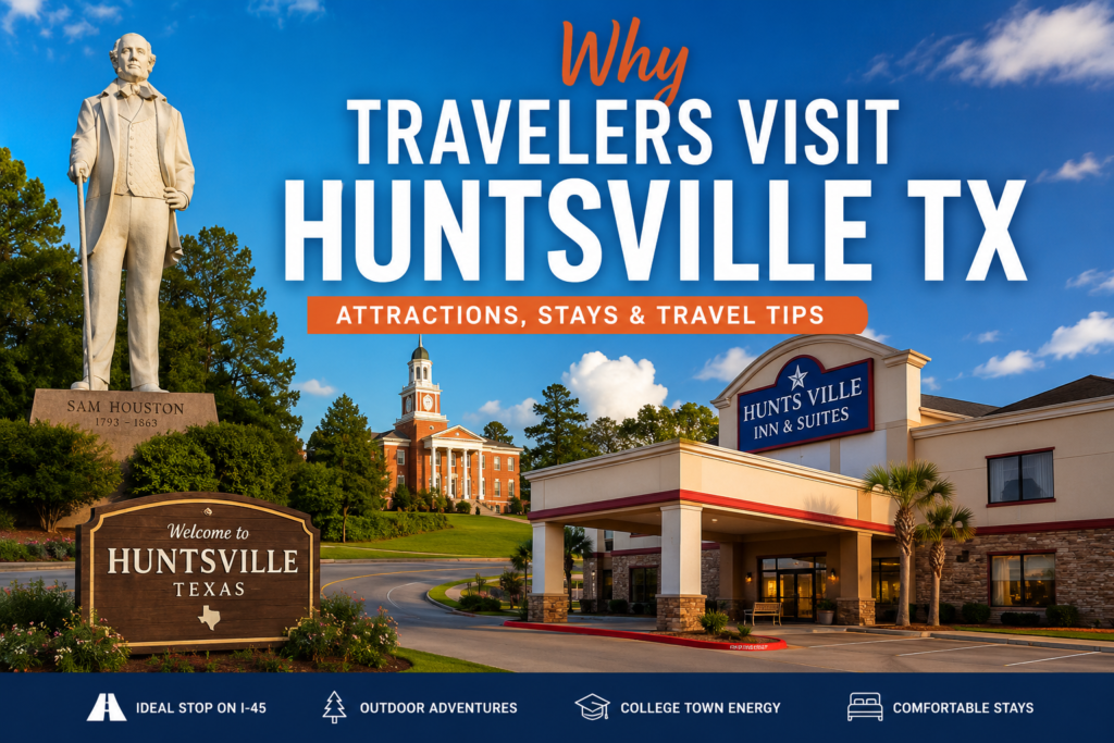 Why travelers visit Huntsville TX near Interstate 45